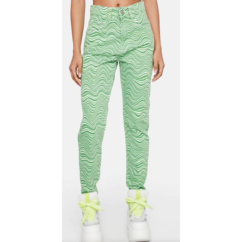 Green wave Daisy Street Wavy Mom Jeans